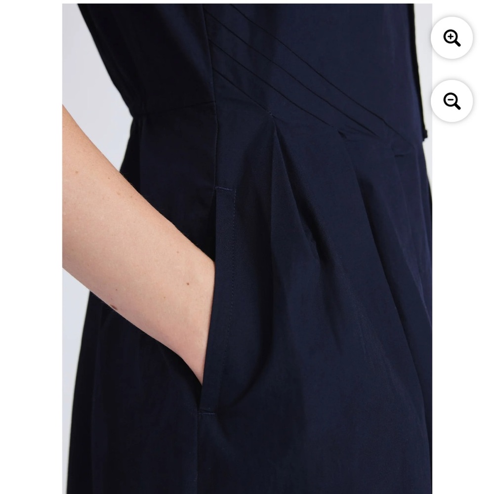 Nwt Free Assembly Women Zip Front Dress Navy Cotton maxi Flutter Sleeves - Picture 6 of 10